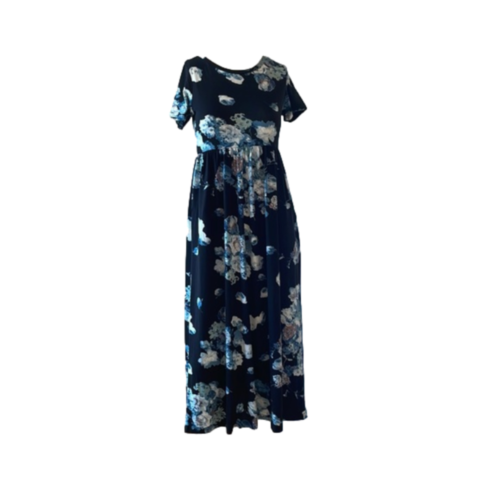 Gorlya Girls short sleeve Floral midi dress 12Y Navy Blue NWT